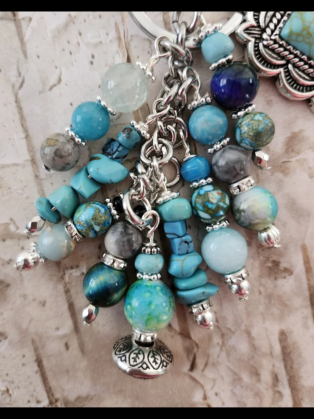 Southwest Purse Charm or Keychain Tiger Eye Agate Quartz Howlite Handcrafted